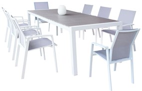 LOIS - set tavolo in alluminio cm 162/242 x 100 x 74 h con 8 poltrone Lotus