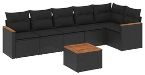 Set divani da giardino con cuscini 7pz nero polyrattan