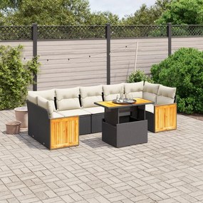 Set divani da giardino con cuscini 8 pz nero in polyrattan