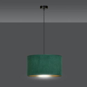 Sospensione 1 Luce Ganesha In Acciaio Nero E Paralume In Tessuto Verde