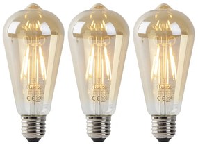 Set di 3 lampade LED E27 ST64 oro con sensore chiaro-scuro 4W 400 lm 2200K