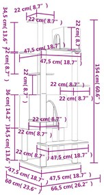 Albero per Gatti con Tiragraffi in Sisal Crema 154 cm