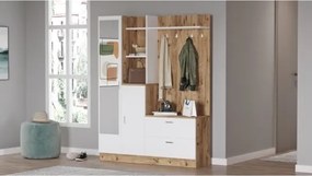 Mobile Ingresso Con Scarpiera Appendiabiti E Specchio 140x37x182 Rovere E Bianco Wisdom