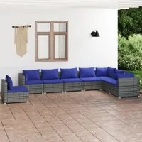 Set Divani da Giardino 8 pz con Cuscini in Polyrattan Grigio 3102374