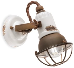 Applique Vintage Loft Ferro E Ceramica Con Rete Bianco 1 Luce E14