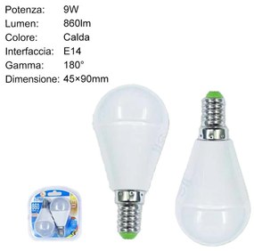 2 PZ Lampadina A Led E14 P45 G45 9W Luce Calda 860 Lumen 3000K