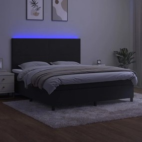 Letto a molle con materasso e led nero 180x200 cm in velluto