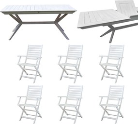 CAESAR - set tavolo in legno massiccio di acacia con 6 poltrone Sortis