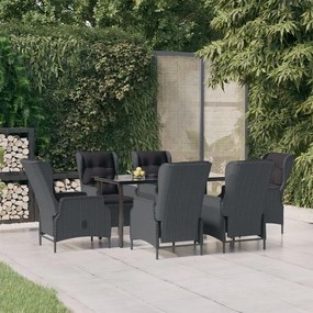 Set da pranzo da giardino 7 pz grigio scuro in polyrattan