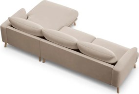 Divano angolare beige (con penisola a destra/con chaise lounge) con rivestimento in velluto Naomi – Micadoni
