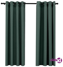 vidaXL Tende Oscuranti Effetto Lino con Occhielli 2 pz Verdi 140x175cm