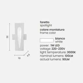 Lampada faretto LED da incasso LIMBO in gesso verniciato Bianco 10x32 cm