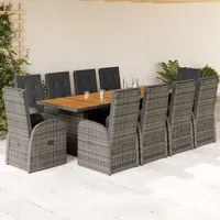 Set da Pranzo da Giardino 11pz con Cuscini in Polyrattan Grigio 3277598