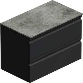 Mobile Pull L80 H55 P45 grafite opaco laccato 2 cassetti a chiusura ammortizzata e top gres nero Creta per lavabo in appoggio, piedini non inclusi