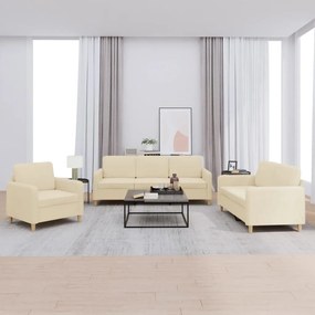 Set Di Divani 3 Pz Con Cuscini Crema İn Tessuto /