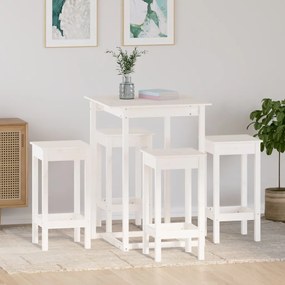 Set Da Bar 5 Pz Bianco İn Legno Massello Di Pino /