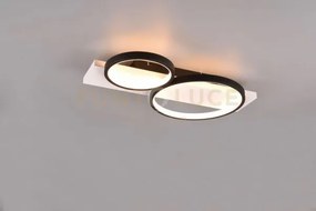 Medera plafoniera 2 cerchi metallo nero base legno bianco con dimme...
