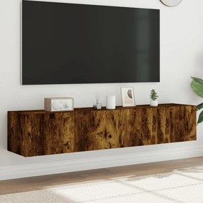 Mobili tv a parete con luci led 2pz rovere fumo 80x35x31 cm