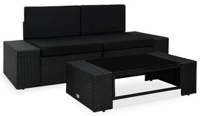 Set divani da giardino 3 pz in polyrattan nero