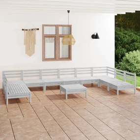 Set salotto da giardino 11 pz bianco in legno massello di pino