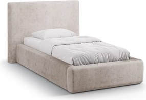 Letto Asti in chenille con contenitore e testiera imbottita - 90×200 cm
