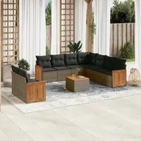 Set Divano da Giardino 10 pz con Cuscini Grigio in Polyrattan 3260191