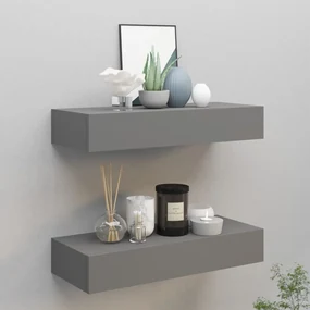 Scaffali Con Cassetti Da Parete 2 Pz Grigi 60x23,5x10 Cm Mdf /