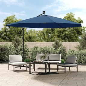 Ombrellone A Sbalzo Con Palo E Luci A Led Azzurro 350 Cm /