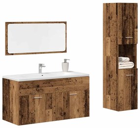 Set Mobili Da Bagno 3 Pz Legno Antico İn Legno Multistrato /
