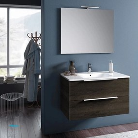 Mobile Bagno Sospeso "Chiara" Da 100 Cm Composto Da Due Cassetti Lavabo E Specchio Con Lampada Led