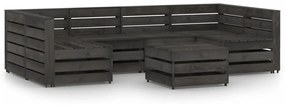 Set Salotto da Giardino 7 pz in Legno di Pino Impregnato Grigio