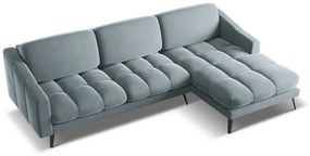 Divano angolare azzurro (con penisola a destra) con rivestimento in velluto Nalu – Makamii