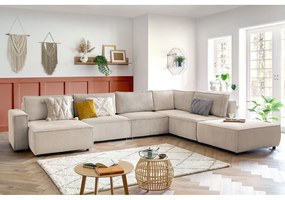 Divano a U angolare in velluto a coste color crema, angolo destro Nihad modular - Bobochic Paris