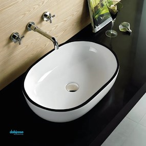 Lavabo D'Appoggio Ovale "Break The Rules" Da 49x35,5 Cm Bianco Lucido C/Bordo Nero Lucido