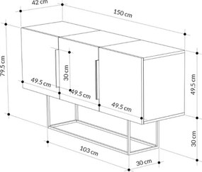 Madia Moderna 3 Ante 150 Cm Tricolore Tortora Bianco Cemento Tontini