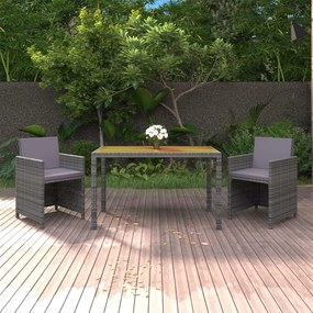 Set Da Pranzo Da Giardino 3 Pz Con Cuscini Polyrattan Grigio /
