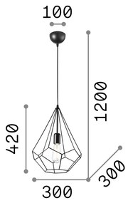 Sospensione Industrial-Minimal Ampolla-3 Metallo Nero 1 Luce E27