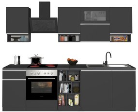 Cucina Lineare SOLE 256 cm - Antracite/Report e Legno Chiaro, Made in Italy