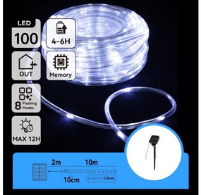 Aigostar - Catena di Natale solare a LED 100xLED/8 funzioni 12m IP65 bianco freddo