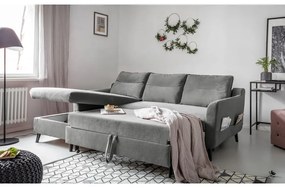Divano letto angolare in velluto grigio chiaro, angolo sinistro Stylish Stan - Miuform