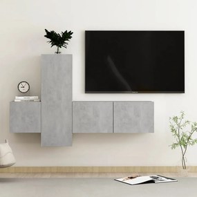 Set Di Mobili Porta Tv 3 Pz Grigio Cemento İn Legno Multistrato /