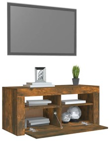 Mobile Porta TV con Luci LED Rovere Fumo 90x35x40 cm