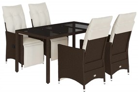 Set bistrò da giardino 5 pz con cuscini in polyrattan marrone