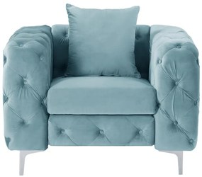 Poltrona Chesterfield in Velluto azzurro pastello - EDWINA