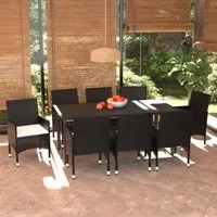 Set Pranzo da Giardino 9 pz con Cuscini in Polyrattan Nero cod mxl 39706