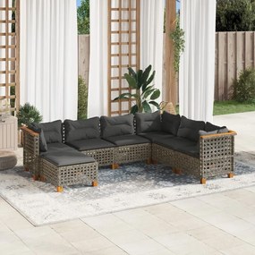 Set divani da giardino 7 pz con cuscini grigio in polyrattan