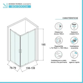 Box doccia angolare 80x140 cm Icon doppio scorrevole con vetro trasparente