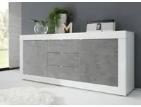 Credenza Moderna, Madia di Design, 2 ante e 3 cassetti, Bianco e Cemento, ZLCBSC-MDM-BC