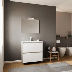 Mobile sottolavabo, lavabo e specchio con illuminazione Lisbona per vasca centrale bianco e grigio in mdf L 80.2 x H 73.5 x P 45.7 cm 2 cassetti