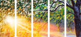 Quadri 5 pezzi – Alba nella foresta